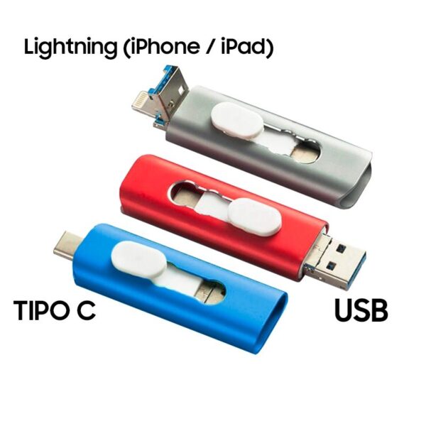 USB Pen Drive x32 GB COOL (3 In 1) Lightning / Type-C / USB Gray - Imagen 2