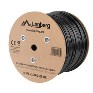 Bobina para exterior lanberg cat.6 utp rj45 solido cobre fluke tested awg23 305m negro
