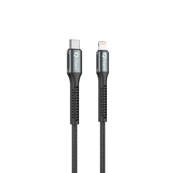 Cable qcharx prague tipo c a lightning 3a 20w - 1 m - aleación de aluminio negro cable trenzado suave