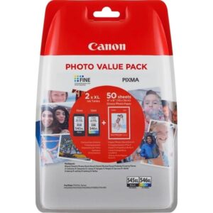 Multipack canon pg 545 xl+ cl 546 xl + papel 50 hojas (con alarmado)