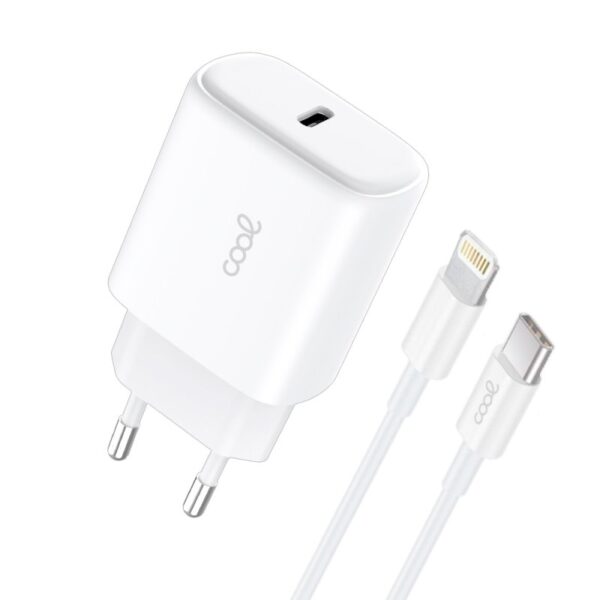 Cargador Red Universal Fast Adapt. (PD) Tipo-C COOL (25W) Blanco + Cable Tipo-C a Lightning - Imagen 2