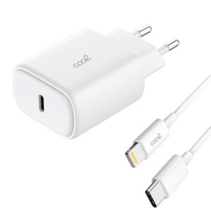 Cargador Red Universal Fast Adapt. (PD) Tipo-C COOL (25W) Blanco + Cable Tipo-C a Lightning