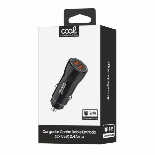 Cargador Coche Universal Doble Entrada Usb COOL Negro 2.4 Amp - Imagen 2