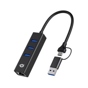 Adaptador conceptronic usb a gigabit ethernet rj45 -   con hub usb 3.0 - 3 puertos - adaptador usb - c