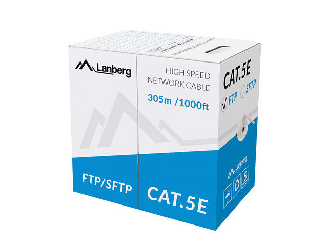 Bobina cat.5e lanberg ftp rj45 solido cobre fluke tested awg24 305m gris
