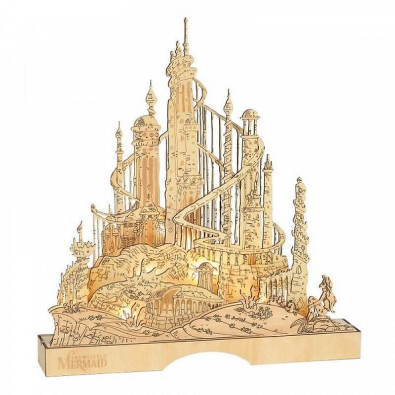 Figura replica enesco disney la sirenita castillo iluminado rey triton