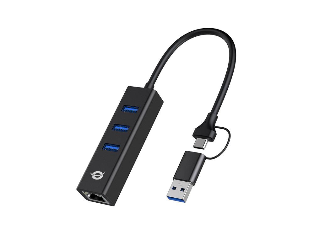 Adaptador conceptronic usb a gigabit ethernet rj45 -   con hub usb 3.0 - 3 puertos - adaptador usb - c