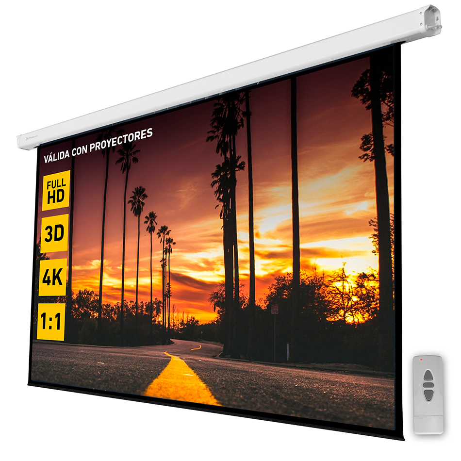 Pantalla electrica videoproyector pared y techo phoenix 112´´ ratio 1:1 - 4:3 - 16:9 2m x 2 m  posicion ajustable - carcasa blanca - tela super resistente